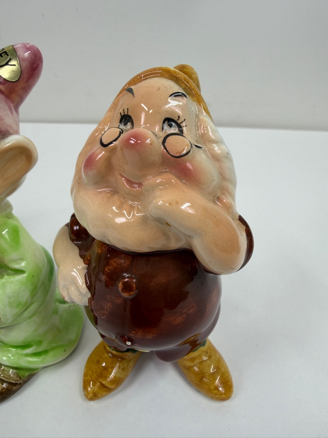 Just Added - Vintage 1950s Goebel Germany Walt Disney Snow White And The Seven Dwarfs Porcelain Figurine Collection Featuring Sneezy, Bashful, Sleepy, Dopey, Happy, Grumpy, And Doc With Original Foil Labels 5'H [Photo 7]