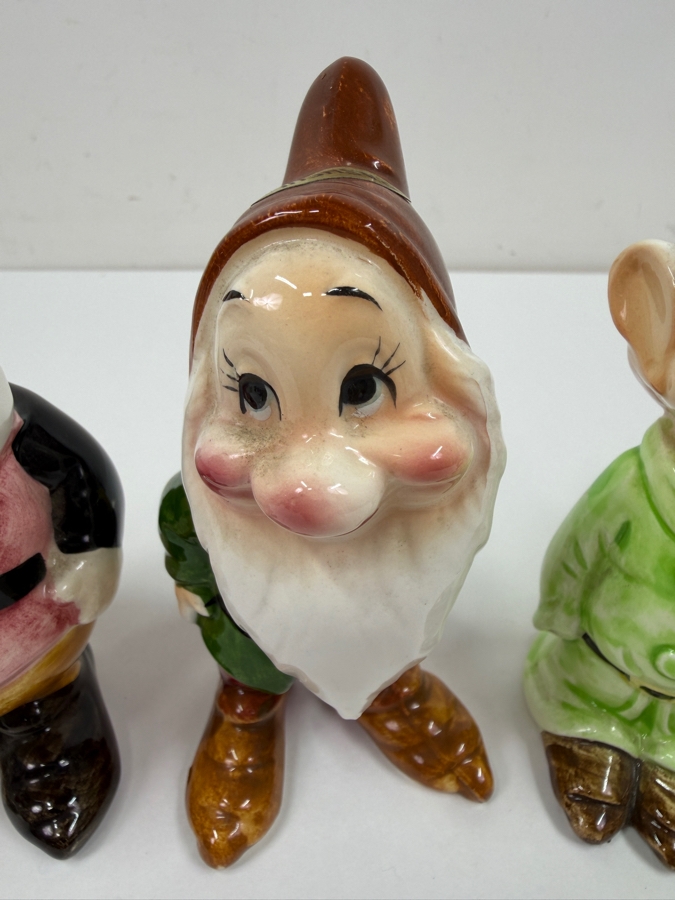 Just Added - Vintage 1950s Goebel Germany Walt Disney Snow White And The Seven Dwarfs Porcelain Figurine Collection Featuring Sneezy, Bashful, Sleepy, Dopey, Happy, Grumpy, And Doc With Original Foil Labels 5'H [Photo 4]