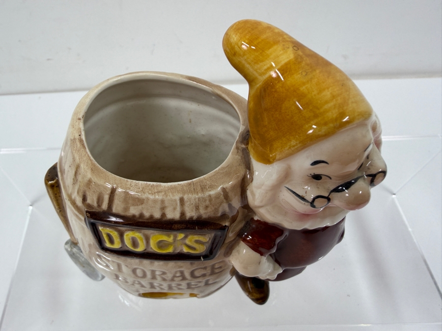 Just Added - Vintage 1960s Enesco Walt Disney Productions Snow White Doc’s Storage Barrel Ceramic Crayon Sharpener And Holder Made In Japan 4.5'H [Photo 3]