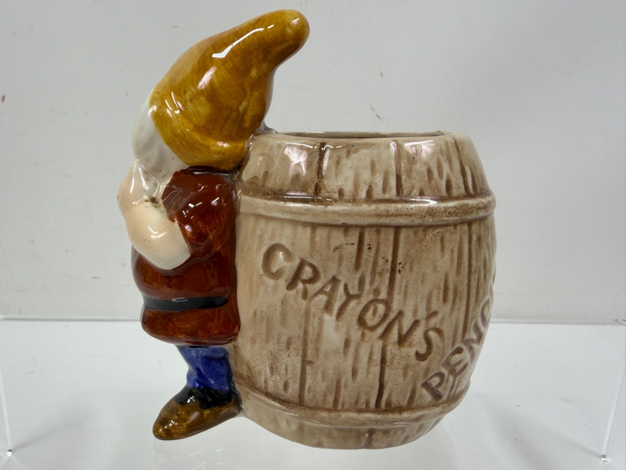 Just Added - Vintage 1960s Enesco Walt Disney Productions Snow White Doc’s Storage Barrel Ceramic Crayon Sharpener And Holder Made In Japan 4.5'H [Photo 4]