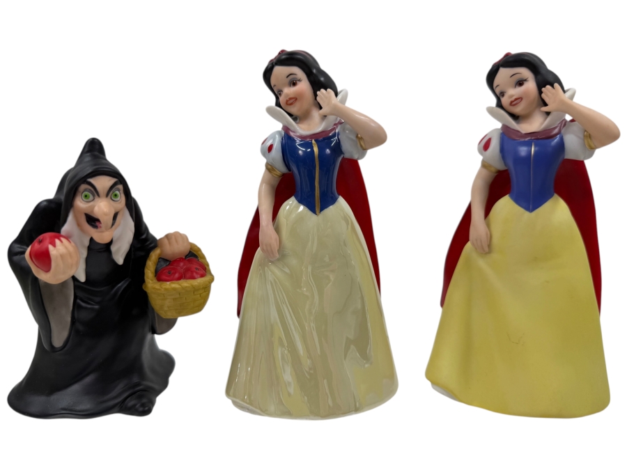 Just Added - Vintage Walt Disney Snow White Porcelain Figurine Collection Made In Sri Lanka Featuring Two Snow White Princess Variants And The Wicked Witch Hag 5' - 6'H