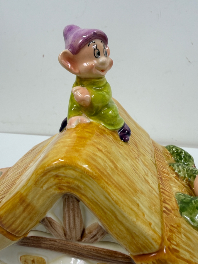 Just Added - Vintage Disney Japan Snow White And The Seven Dwarfs Cottage Ceramic Teapot Featuring Snow White Handle And Dopey Lid 8'H [Photo 3]