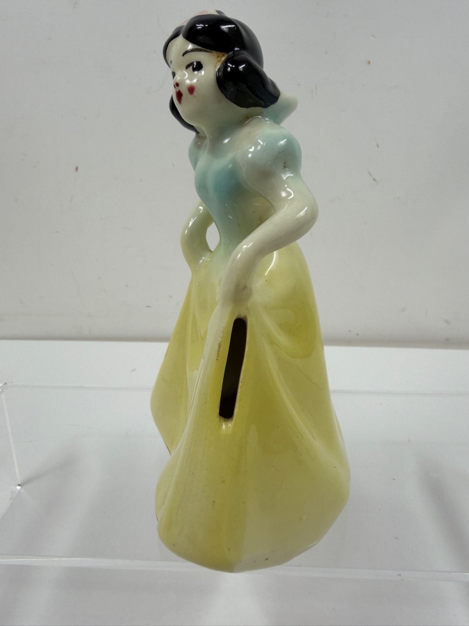 Just Added - Vintage 1949 Leeds China Co. Walt Disney Snow White Ceramic Figurine Coin Bank Featuring Iconic Pose With Pastel Blue Top And Yellow Skirt 6.5'H [Photo 3]