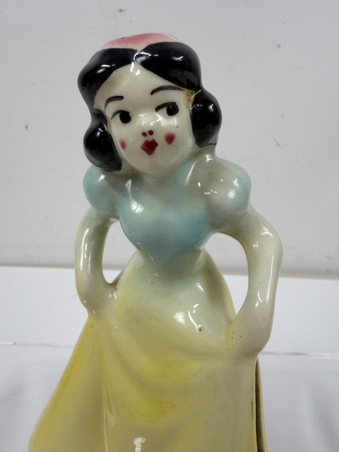 Just Added - Vintage 1949 Leeds China Co. Walt Disney Snow White Ceramic Figurine Coin Bank Featuring Iconic Pose With Pastel Blue Top And Yellow Skirt 6.5'H [Photo 2]
