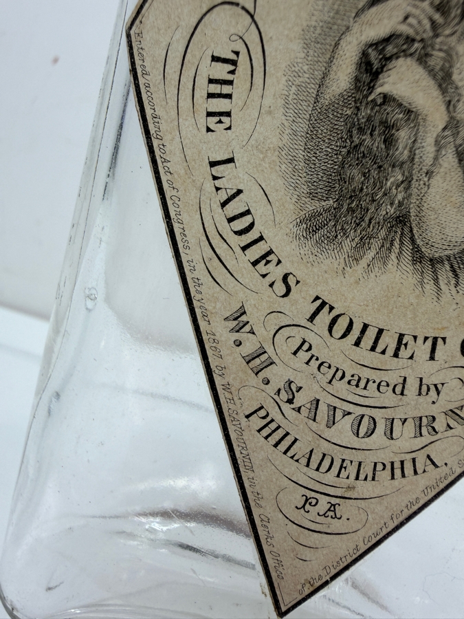 Just Added - Rare Antique Savournin’s Snow White Diamond The Ladies’ Toilet Companion Labeled Clear Glass Bottle Prepared By W. H. Savournin Philadelphia PA 8.5'H [Photo 6]