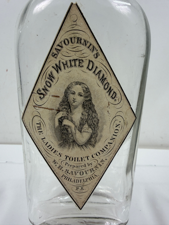 Just Added - Rare Antique Savournin’s Snow White Diamond The Ladies’ Toilet Companion Labeled Clear Glass Bottle Prepared By W. H. Savournin Philadelphia PA 8.5'H [Photo 2]
