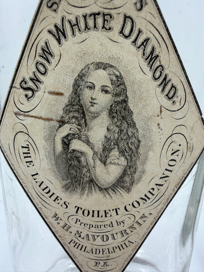 Just Added - Rare Antique Savournin’s Snow White Diamond The Ladies’ Toilet Companion Labeled Clear Glass Bottle Prepared By W. H. Savournin Philadelphia PA 8.5'H [Photo 3]