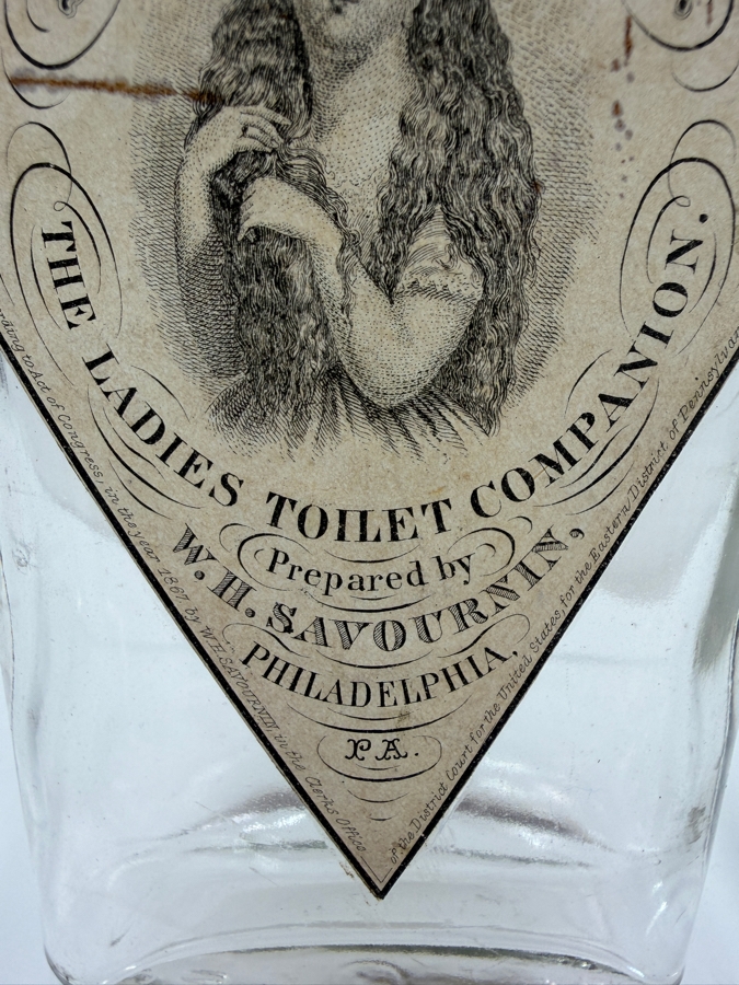 Just Added - Rare Antique Savournin’s Snow White Diamond The Ladies’ Toilet Companion Labeled Clear Glass Bottle Prepared By W. H. Savournin Philadelphia PA 8.5'H [Photo 4]
