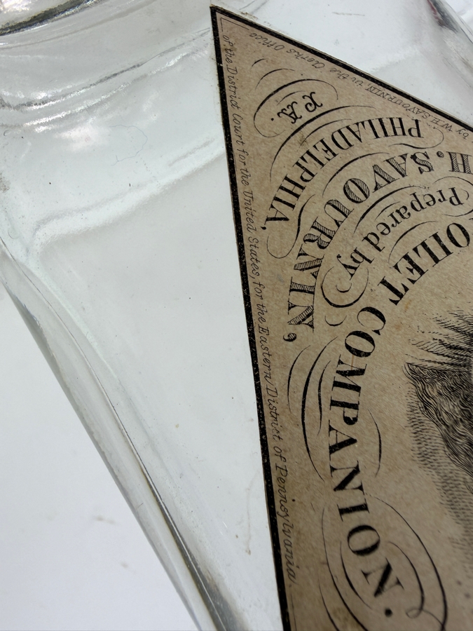 Just Added - Rare Antique Savournin’s Snow White Diamond The Ladies’ Toilet Companion Labeled Clear Glass Bottle Prepared By W. H. Savournin Philadelphia PA 8.5'H [Photo 7]