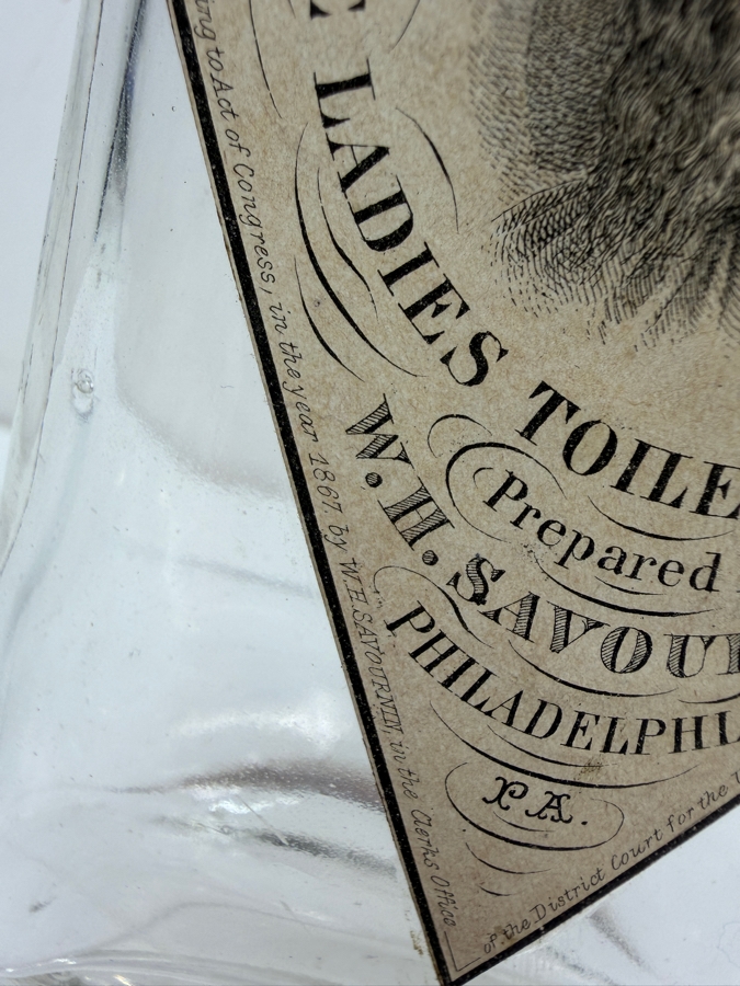 Just Added - Rare Antique Savournin’s Snow White Diamond The Ladies’ Toilet Companion Labeled Clear Glass Bottle Prepared By W. H. Savournin Philadelphia PA 8.5'H [Photo 5]