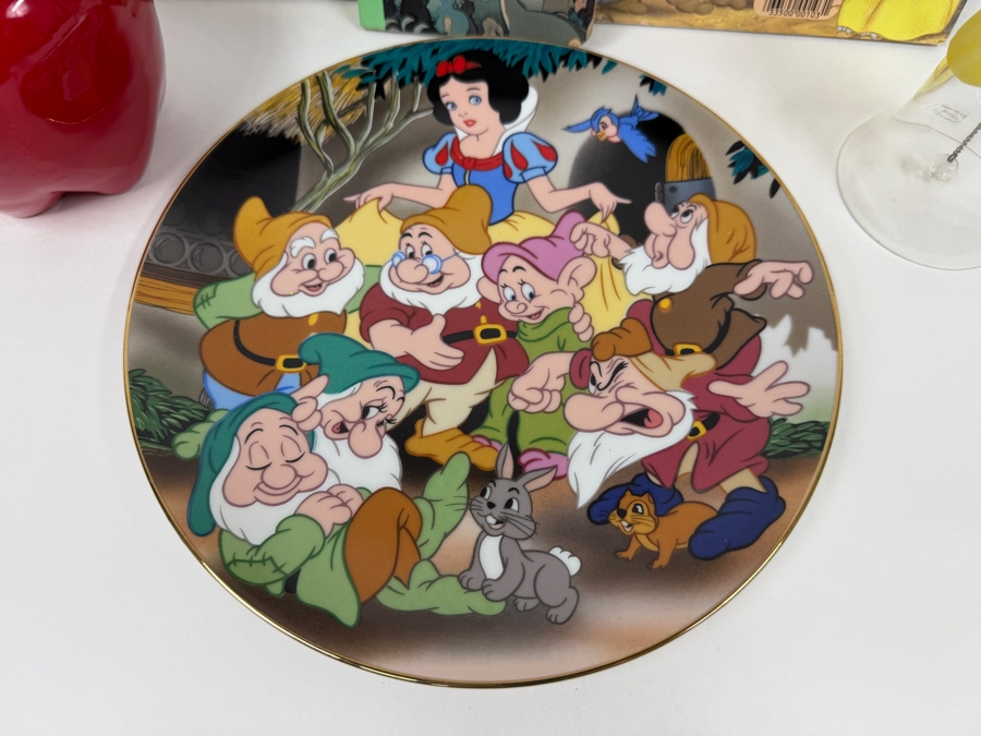 Just Added - Walt Disney's Snow White And The Seven Dwarfs Collector Set Featuring Kenleys Cartoon Classics Plate, 1948 Little Golden Book, Large Ceramic Poison Apple, And Hand Painted Glass Figurine Bell Collection [Photo 2]