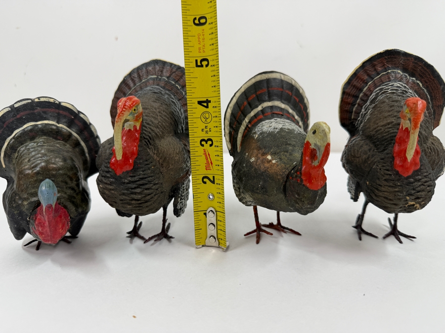 Just Added - (4) Antique German Papier-Mache And Composition Turkey Candy Containers With Removable Heads And Wire Legs 4' - 5'H [Photo 12]