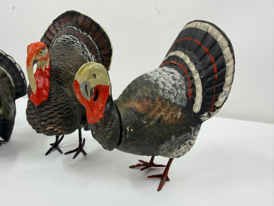 Just Added - (4) Antique German Papier-Mache And Composition Turkey Candy Containers With Removable Heads And Wire Legs 4' - 5'H [Photo 5]