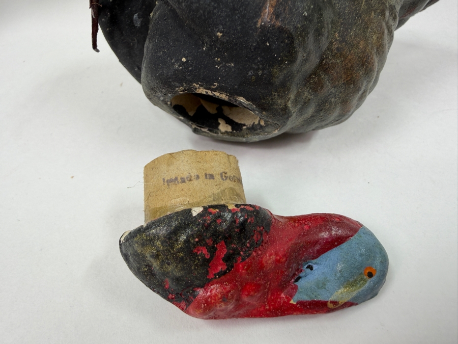 Just Added - (4) Antique German Papier-Mache And Composition Turkey Candy Containers With Removable Heads And Wire Legs 4' - 5'H [Photo 9]