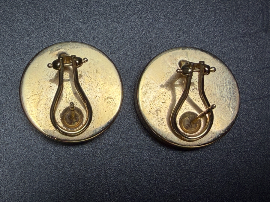 Pair Of Chinese Panda 1/20 Oz 24K Gold Coins Set In 14k Gold Round Frame Earrings 9.6g [Gold Melt Value Is $1,063] [Photo 3]