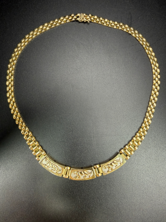 14k Gold 17' Necklace Featuring A Panther Motif 36.5g [Gold Melt Value Is $3,279] [Photo 3]