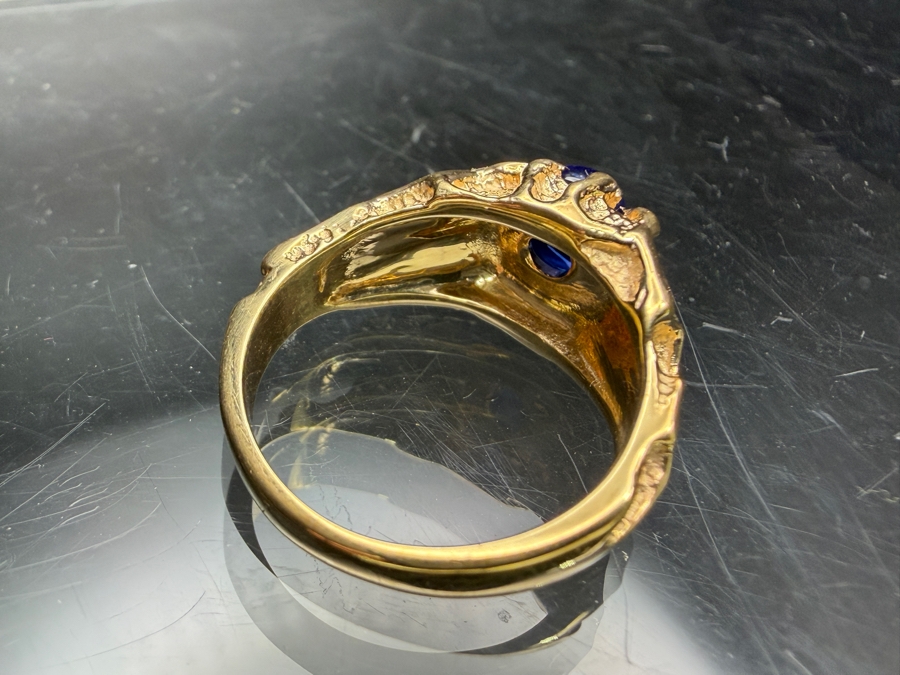 14k Gold Nugget Style Ring With Cabochon Blue Sapphire 6.5 x 5.75mm Est. 1.75ct 7.3g Retails $3,200 [Photo 6]