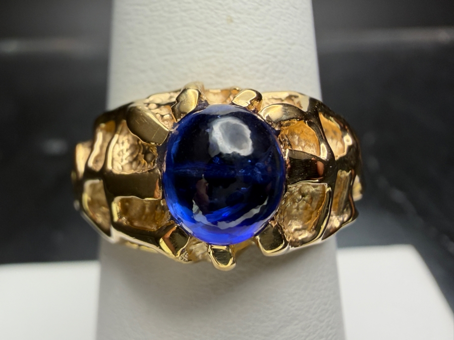 14k Gold Nugget Style Ring With Cabochon Blue Sapphire 6.5 x 5.75mm Est. 1.75ct 7.3g Retails $3,200 [Photo 2]