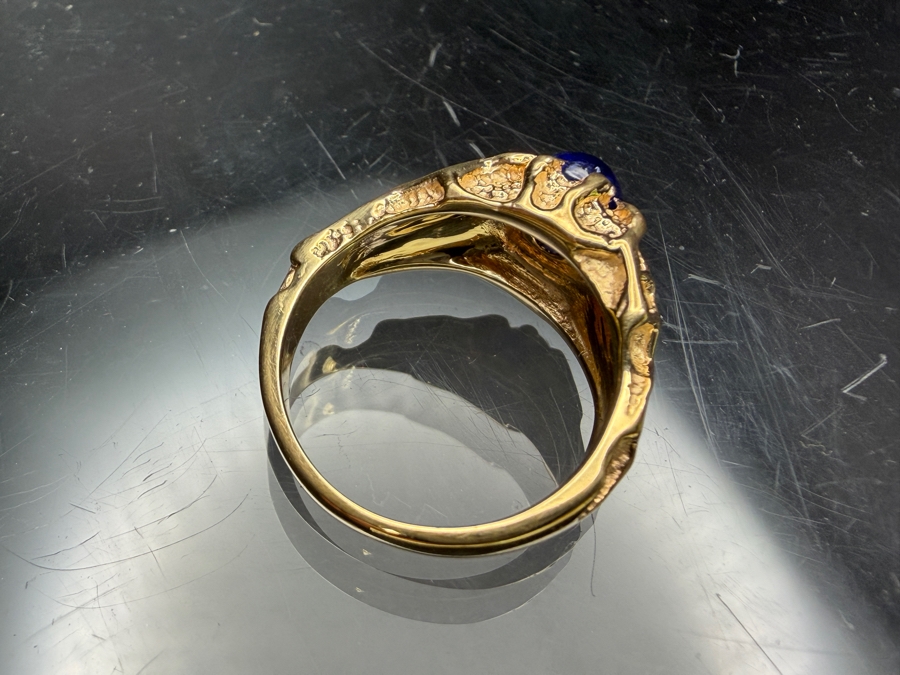 14k Gold Nugget Style Ring With Cabochon Blue Sapphire 6.5 x 5.75mm Est. 1.75ct 7.3g Retails $3,200 [Photo 5]