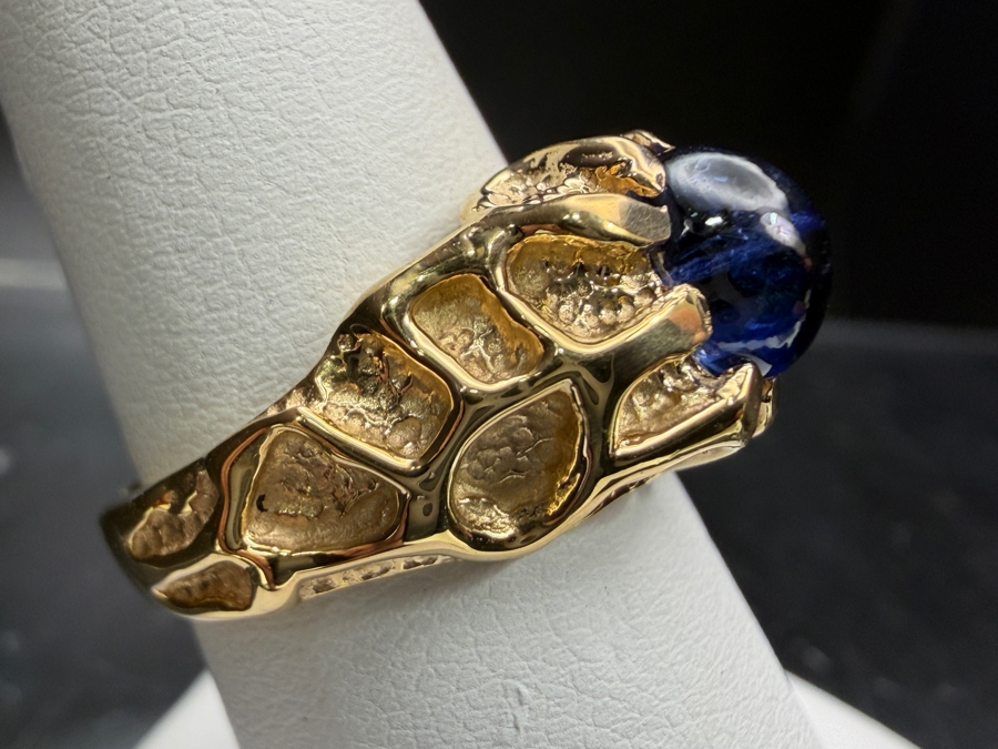 14k Gold Nugget Style Ring With Cabochon Blue Sapphire 6.5 x 5.75mm Est. 1.75ct 7.3g Retails $3,200 [Photo 3]