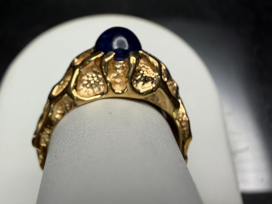 14k Gold Nugget Style Ring With Cabochon Blue Sapphire 6.5 x 5.75mm Est. 1.75ct 7.3g Retails $3,200 [Photo 4]