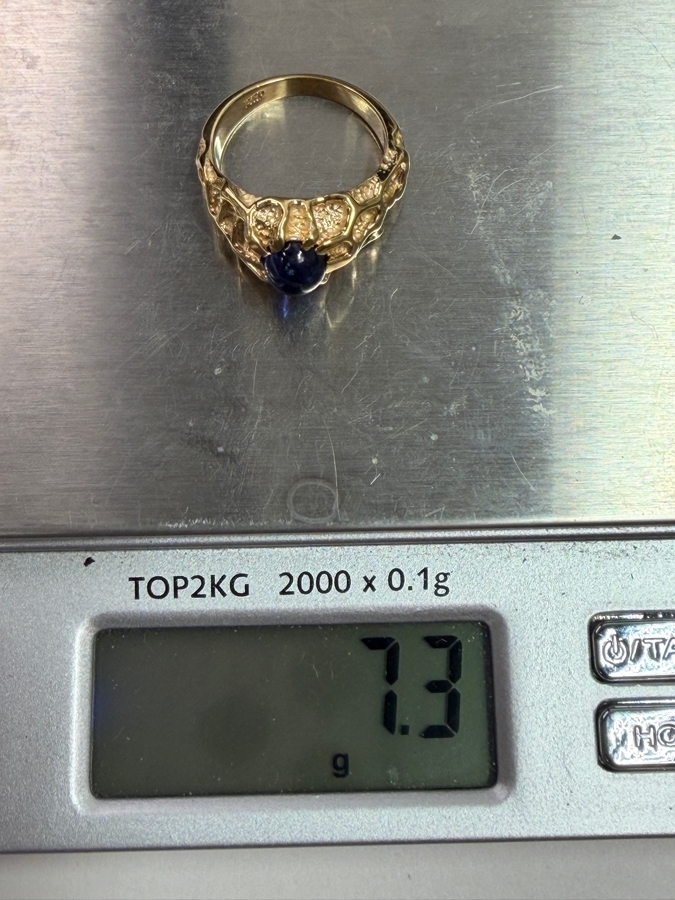 14k Gold Nugget Style Ring With Cabochon Blue Sapphire 6.5 x 5.75mm Est. 1.75ct 7.3g Retails $3,200 [Photo 8]
