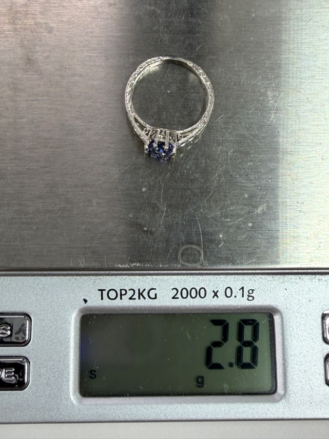 Platinum (.900) Ring With 5.2mm Blue Sapphire And Diamonds Size 5.5 2.8g Retails $1,800 [Photo 9]