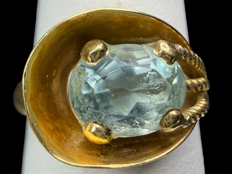 16.6k Gold Oval Sky Blue Topaz 7.5 x 5.7mm Ring Size 6.25 3.2g Retails $1,400