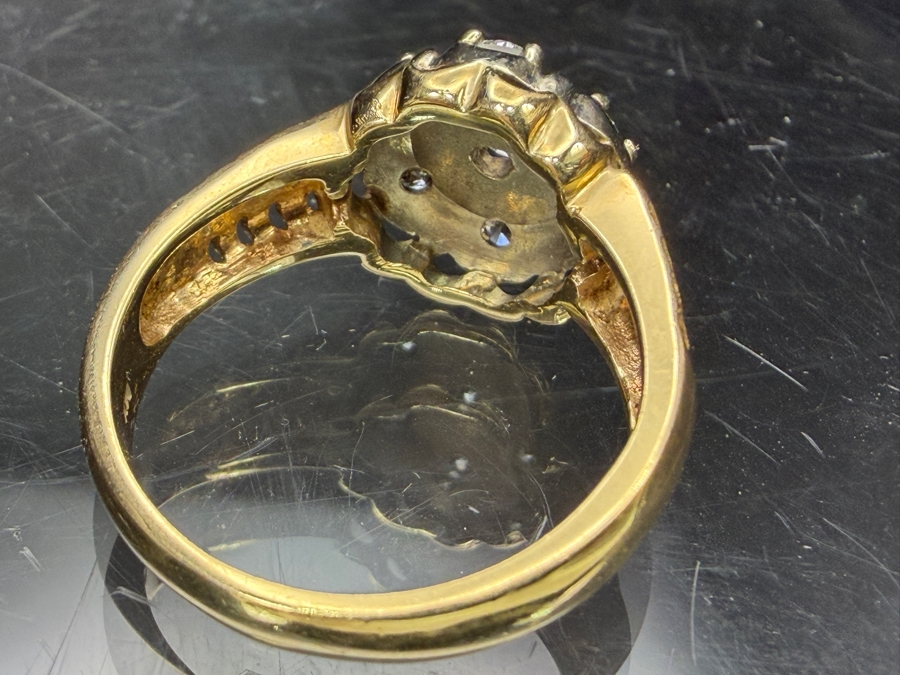 14k Gold Diamond Ring With 4.5mm Round Brilliant Cut Center Diamond Est. .40ct Surrounded By (6) 3mm Round Brilliant Cut Diamonds Est. .60cttw (Total Of 1.0cttw) Size 10.25 8.2g Retails $4,800 [Photo 8]