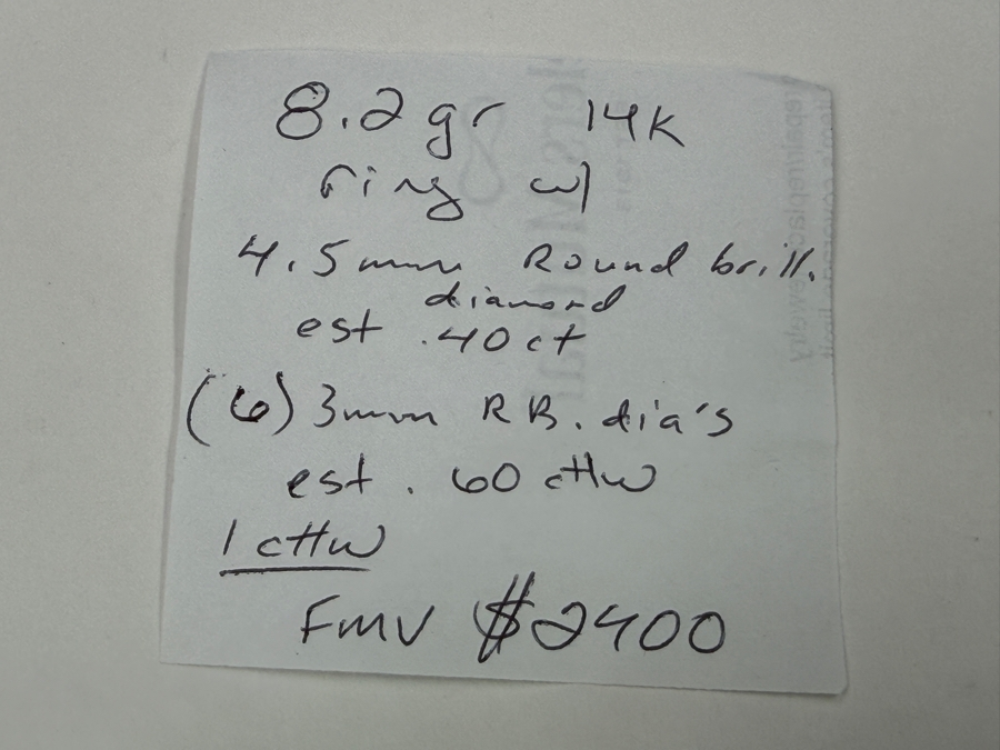 14k Gold Diamond Ring With 4.5mm Round Brilliant Cut Center Diamond Est. .40ct Surrounded By (6) 3mm Round Brilliant Cut Diamonds Est. .60cttw (Total Of 1.0cttw) Size 10.25 8.2g Retails $4,800 [Photo 13]