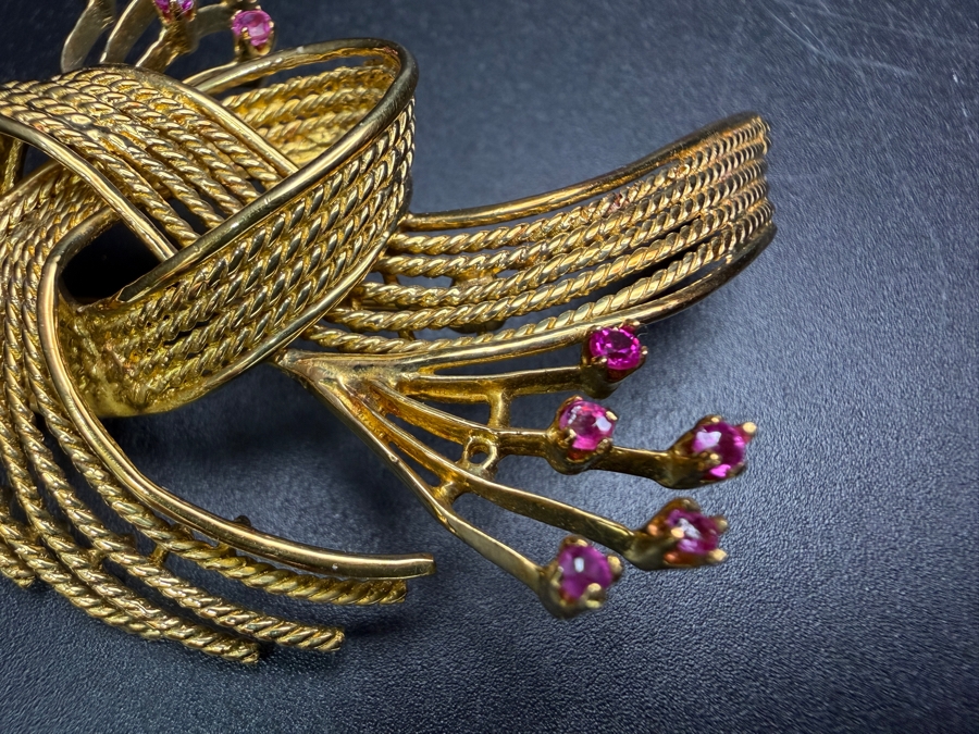 18k Gold Brooch Pin With (10) 2-2.2mm Rubies 2.25'W 14.8g Retails $6,400 [Photo 2]