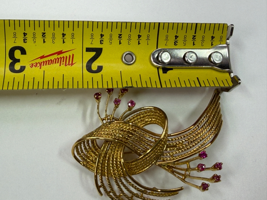18k Gold Brooch Pin With (10) 2-2.2mm Rubies 2.25'W 14.8g Retails $6,400 [Photo 8]