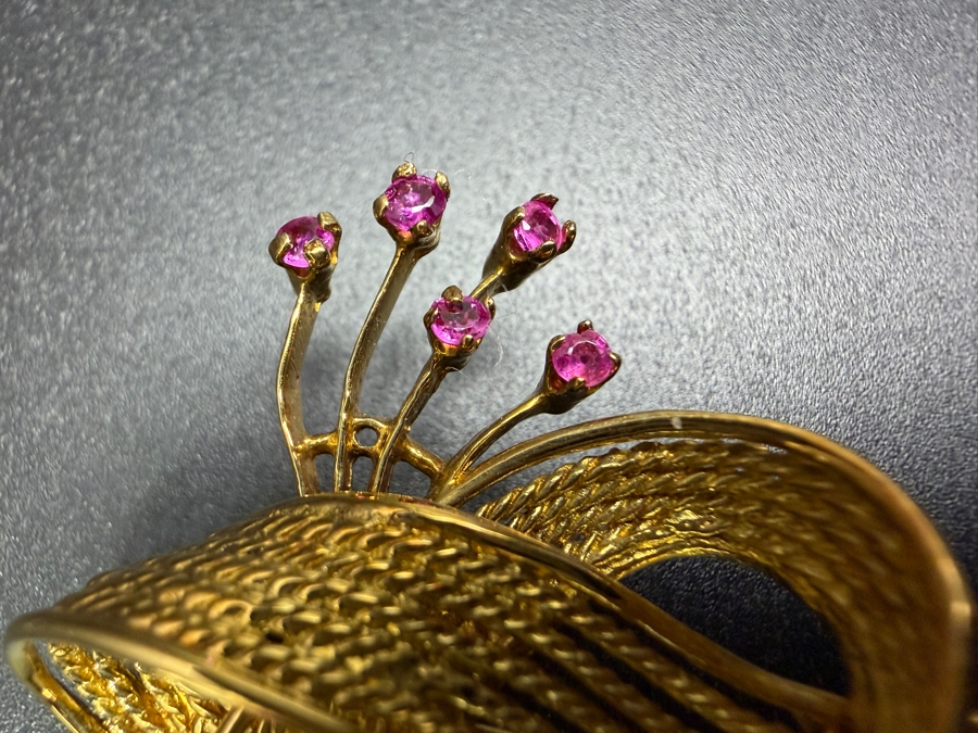 18k Gold Brooch Pin With (10) 2-2.2mm Rubies 2.25'W 14.8g Retails $6,400 [Photo 3]