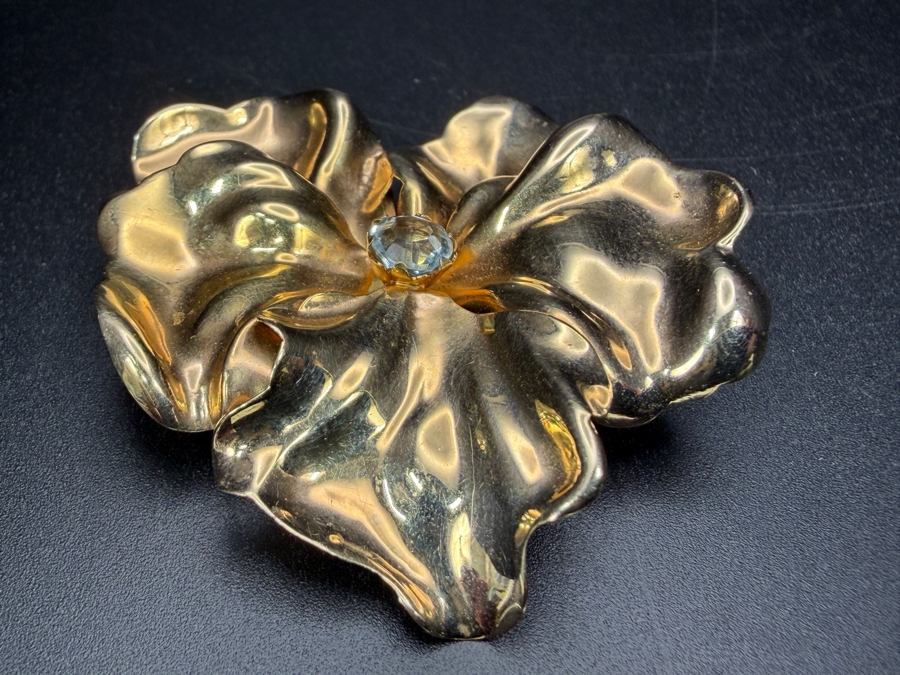 10k Gold Brooch Pin With 6mm Sky Blue Topaz 2'W 8.4g Retails $2,100 [Photo 4]