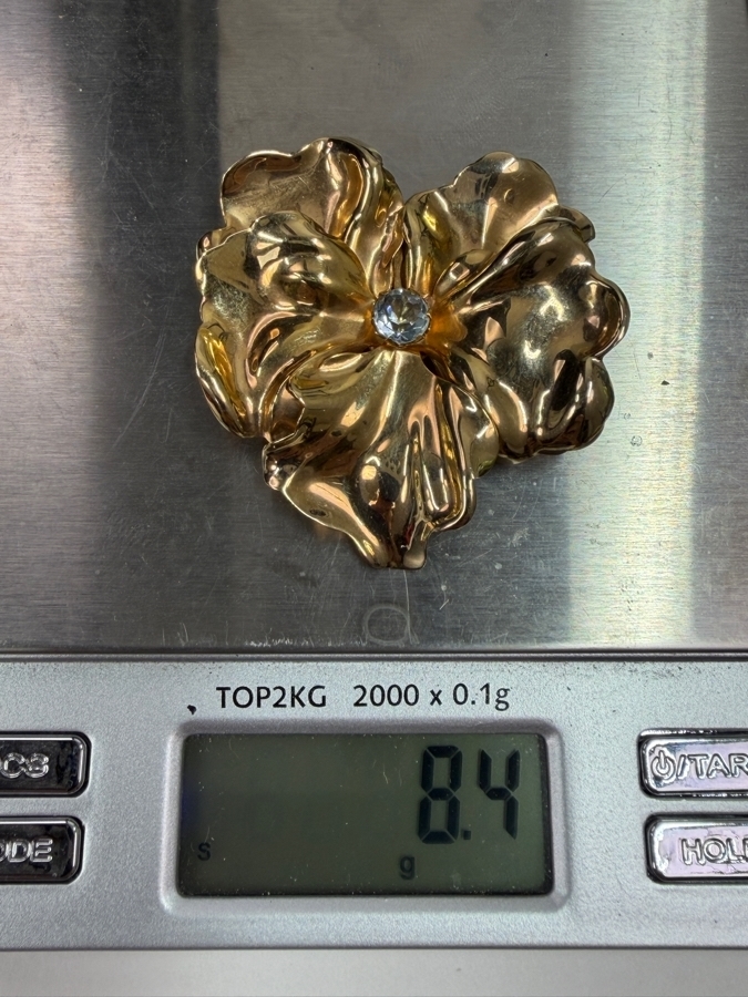 10k Gold Brooch Pin With 6mm Sky Blue Topaz 2'W 8.4g Retails $2,100 [Photo 10]