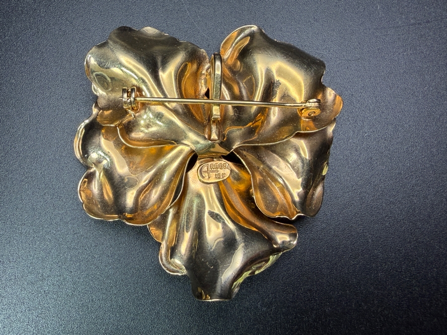 10k Gold Brooch Pin With 6mm Sky Blue Topaz 2'W 8.4g Retails $2,100 [Photo 6]