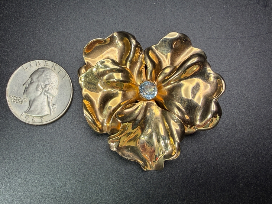 10k Gold Brooch Pin With 6mm Sky Blue Topaz 2'W 8.4g Retails $2,100 [Photo 5]