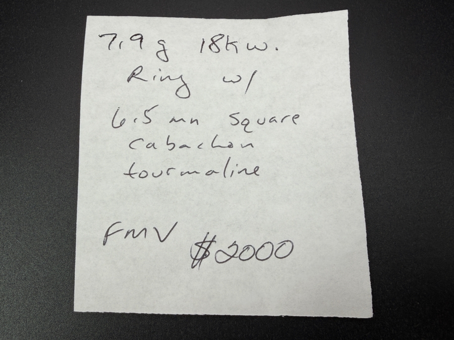 18k Gold 6.5mm Square Cabochon Tourmaline Ring Size 8 7.9g Retails $4,000 [Photo 10]