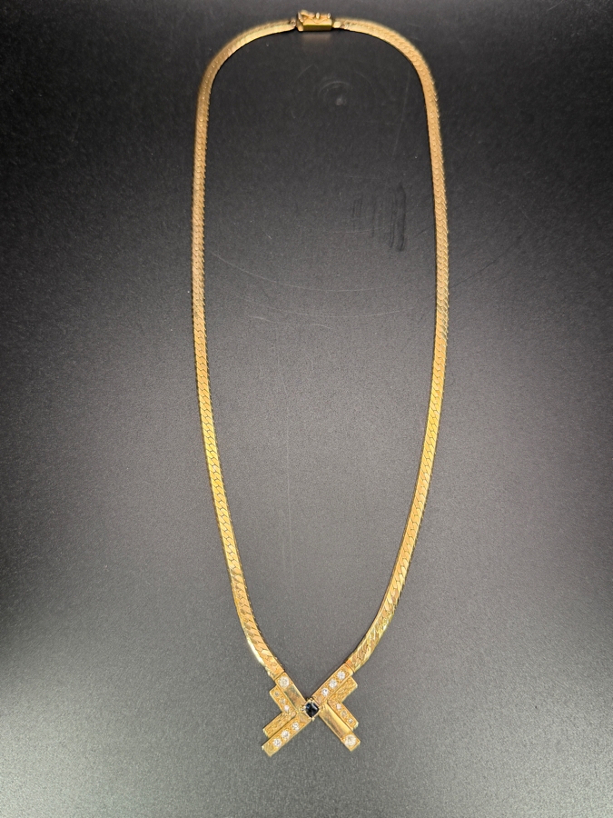 14k Gold 18' Italian Chain Necklace With 14k Gold Pendant Featuring A 3mm Brilliant Sapphire, (2) 2.5mm White Sapphires, (6) 1.4mm Round Brilliant (RB) Diamonds And (6) 1.2mm RB Diamonds 17.0g Retails $6,000 [Photo 12]