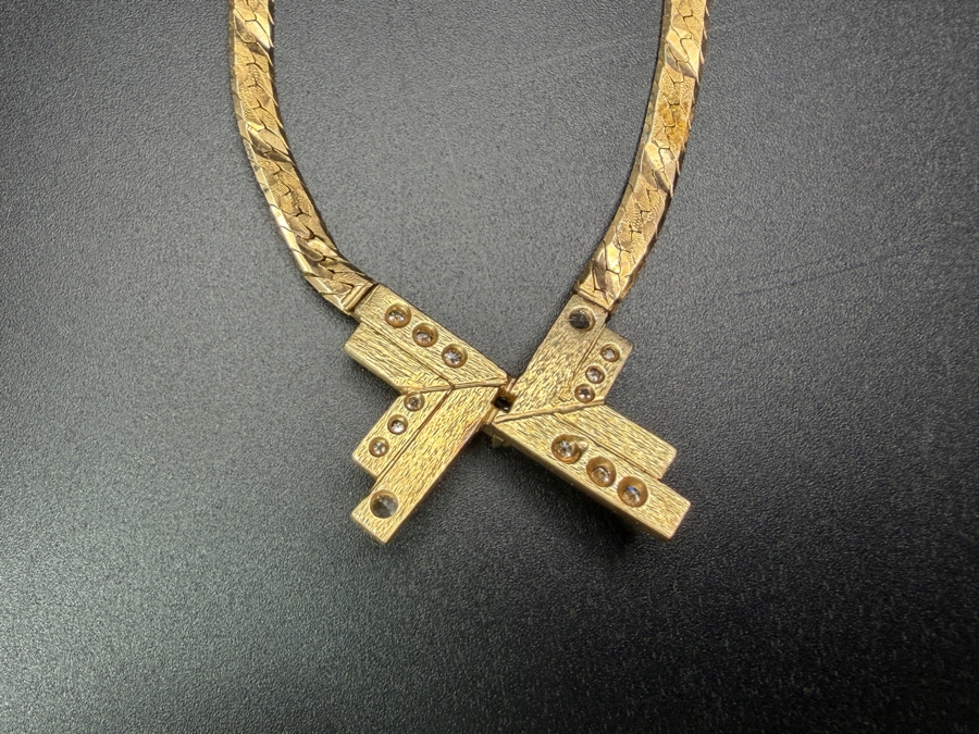 14k Gold 18' Italian Chain Necklace With 14k Gold Pendant Featuring A 3mm Brilliant Sapphire, (2) 2.5mm White Sapphires, (6) 1.4mm Round Brilliant (RB) Diamonds And (6) 1.2mm RB Diamonds 17.0g Retails $6,000 [Photo 9]