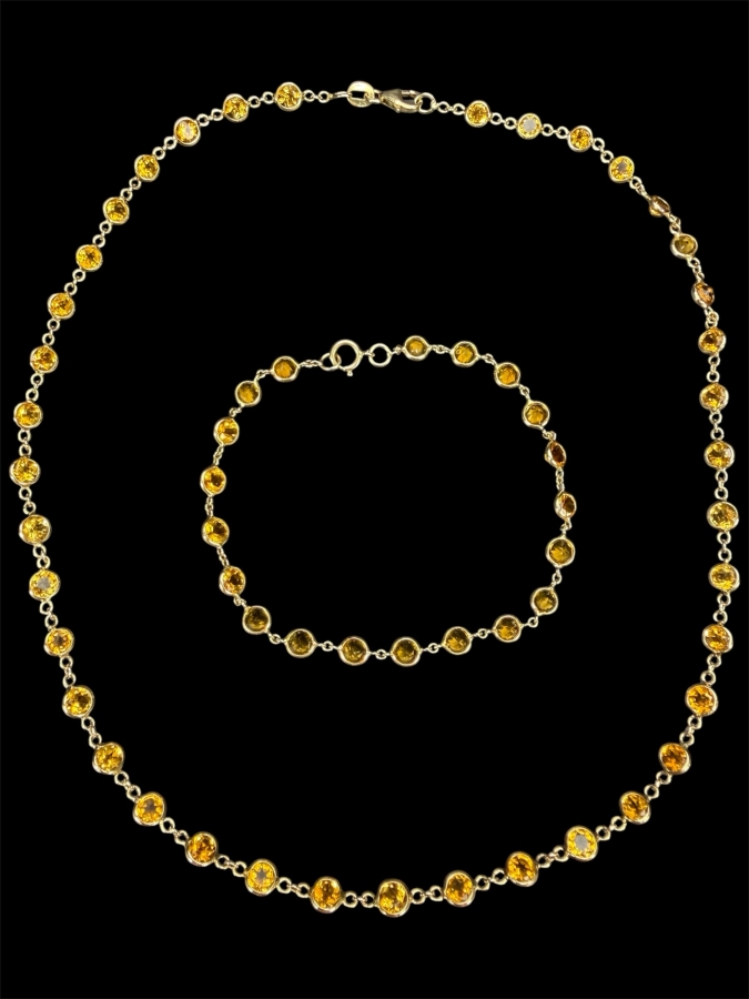 UPDATED - 14k Gold 16' Citrine Necklace With Matching 14k Gold Citrine 7' Bracelet 8.3g Retails $2,400