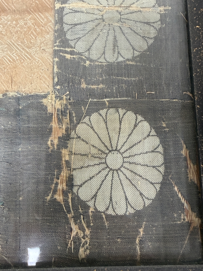 Antique Japanese Embroidered Silk Hanging Scroll Depicting The 'Welcoming Descent Of Amida (Raigo)' Showing The Buddha Amida Descending On Clouds Accompanied By Bodhisattvas Using Gold And Silver Threads [Photo 7]