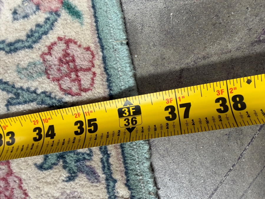 Just Added - Hand-Knotted Wool Area Rug With Floral Medallion Design And Fringed Edges In Teal And Pink 36'W X 62'H [Photo 5]