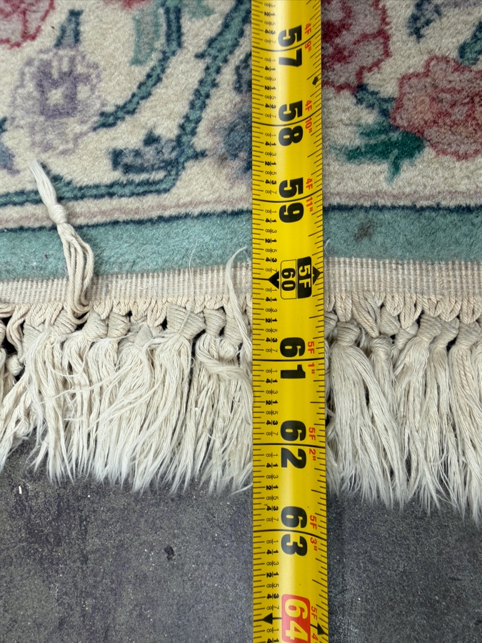 Just Added - Hand-Knotted Wool Area Rug With Floral Medallion Design And Fringed Edges In Teal And Pink 36'W X 62'H [Photo 6]