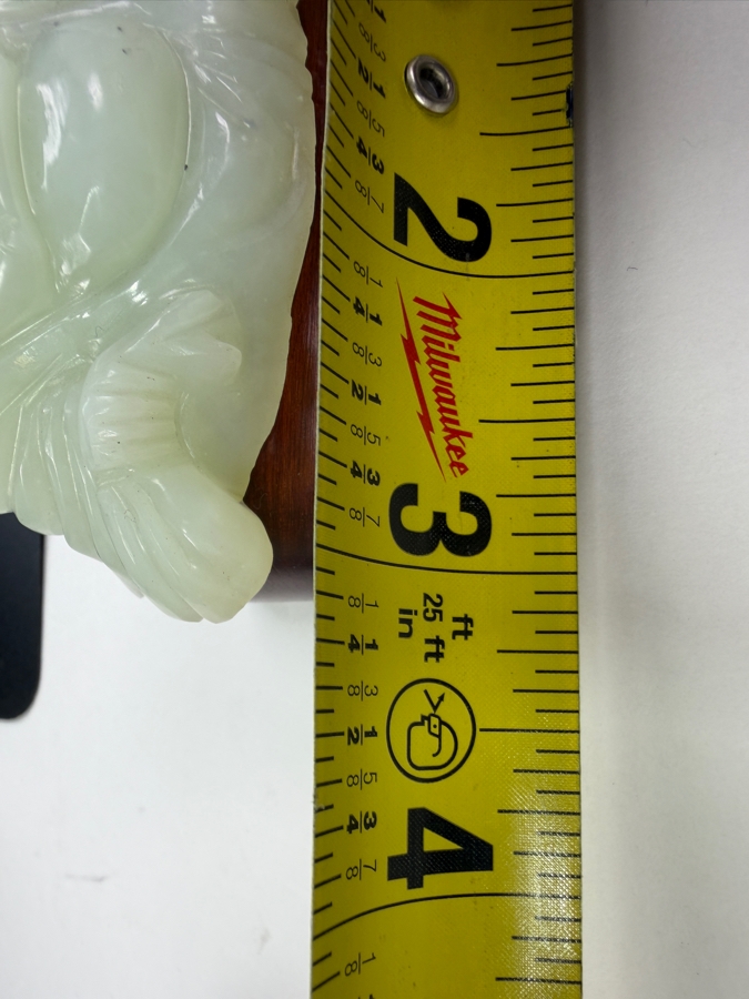 Just Added - Vintage Chinese Carved Celadon Jade Reclining Laughing Buddha Hotei Figurine On Carved Rosewood Stand 3'W X 2.25'H [Photo 5]