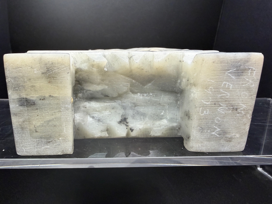 Just Added - Vintage Chinese Hand Carved Soapstone Mandarin Duck And Lotus Sculpture On Matching Stone Stand 4'W X 1.75'D X 4.75'H [Photo 5]