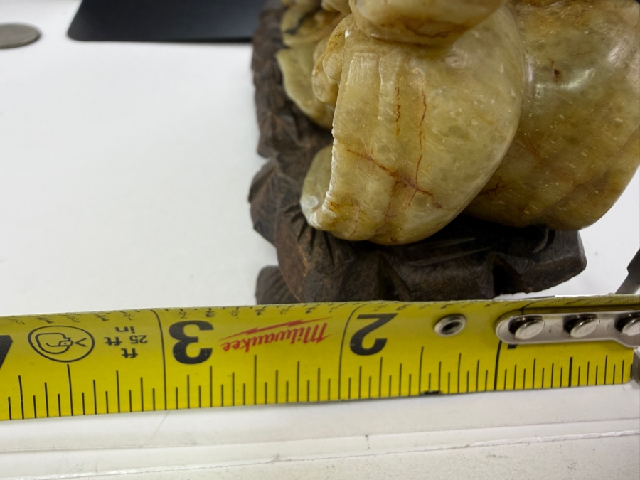 Just Added - Vintage Chinese Hand Carved Yellow Soapstone Dragon And Phoenix Sculpture On Ornate Rosewood Stand 6'W X 2.5' 5.5'H [Photo 14]