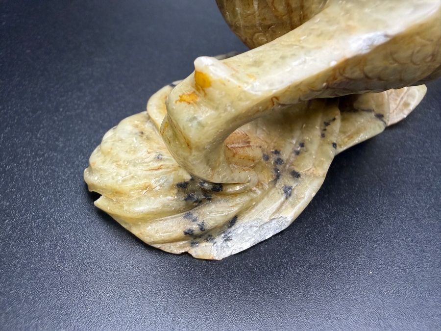 Just Added - Vintage Chinese Hand Carved Yellow Soapstone Dragon And Phoenix Sculpture On Ornate Rosewood Stand 6'W X 2.5' 5.5'H [Photo 10]