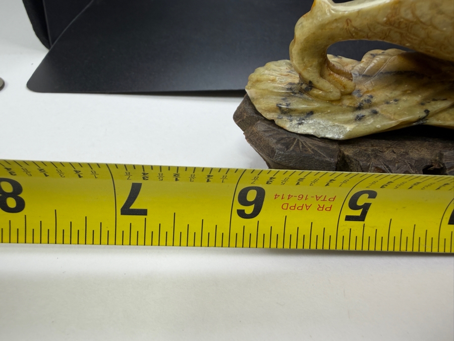 Just Added - Vintage Chinese Hand Carved Yellow Soapstone Dragon And Phoenix Sculpture On Ornate Rosewood Stand 6'W X 2.5' 5.5'H [Photo 13]