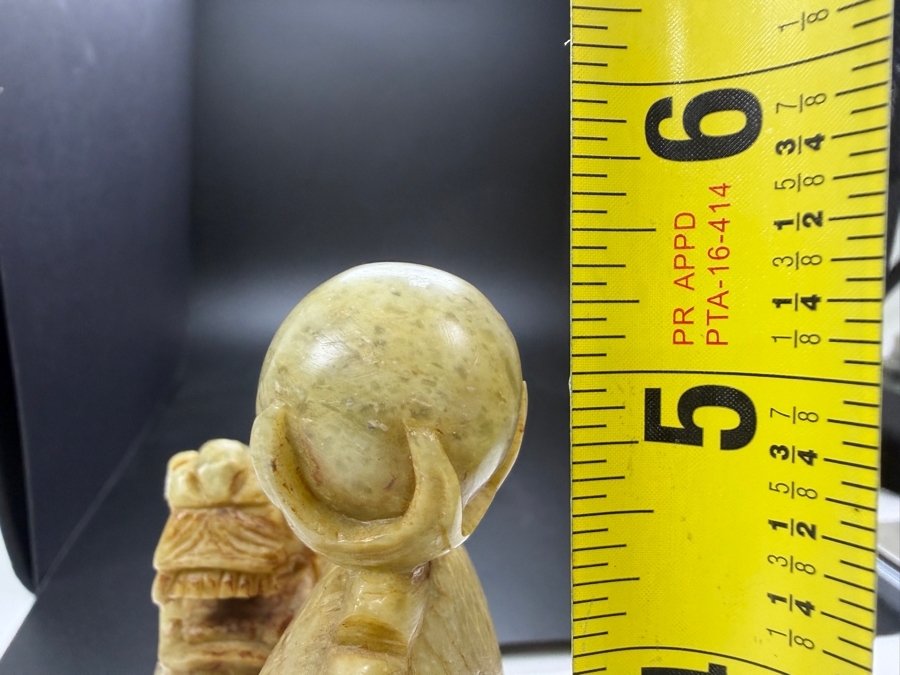 Just Added - Vintage Chinese Hand Carved Yellow Soapstone Dragon And Phoenix Sculpture On Ornate Rosewood Stand 6'W X 2.5' 5.5'H [Photo 15]